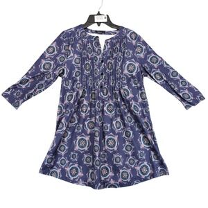 Reborn Mystic Evil Eye Print Tunic Blouse Womens S Purple Pleated Stretch Top